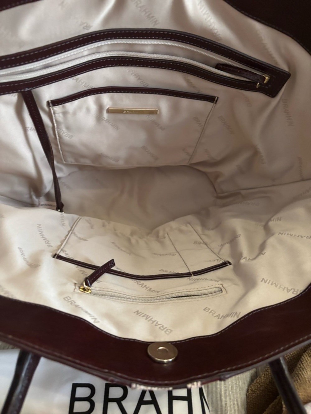Brahmin Mira Leather Tote Espresso Layton | Large Market Tote - Picture 3 of 8